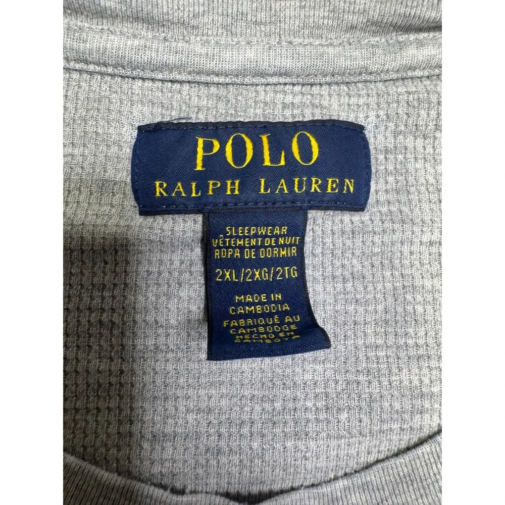 Polo Ralph Lauren Mens 2XL Grey Waffle Knit Long Sleeve Sleep Shirt RLPC‎ Crest